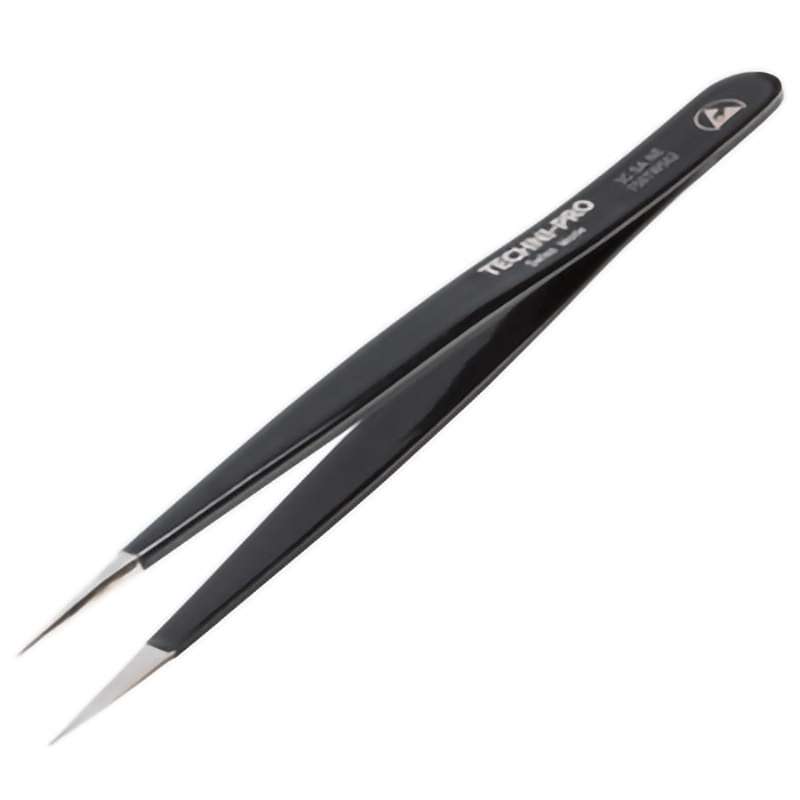 ESD Epoxy Coated Tweezers, Style 3C, Anti-Acid/Anti-Mag, SS, Fine, Pointed,4.3"